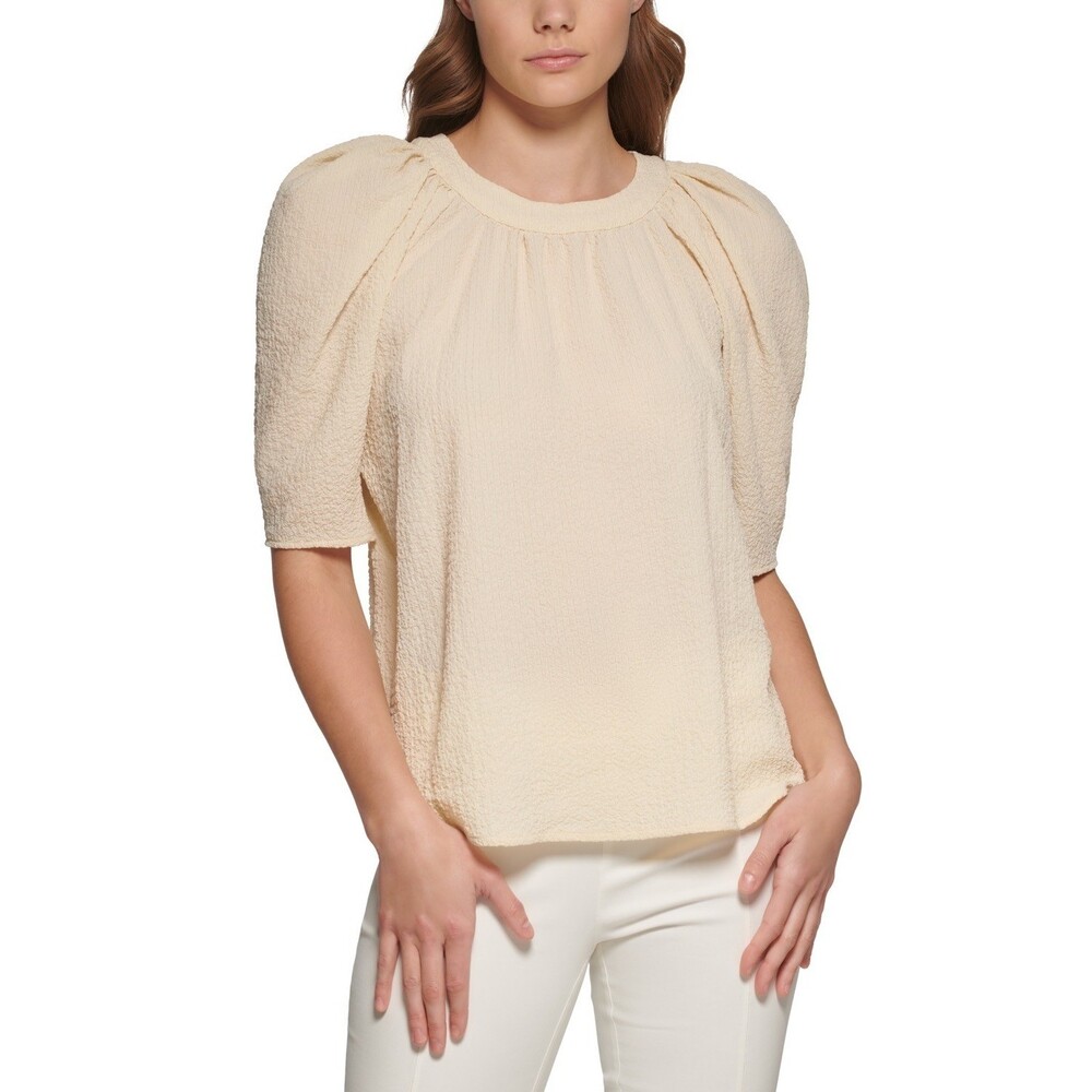 Calvin Klein Women's Textured Puff Shoulder Blouse - Wheat